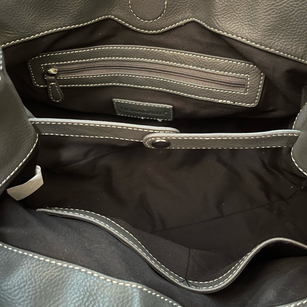 Gray Leather Tignanello Shoulder Bag with Silver Buckles - Picture 6 of 10